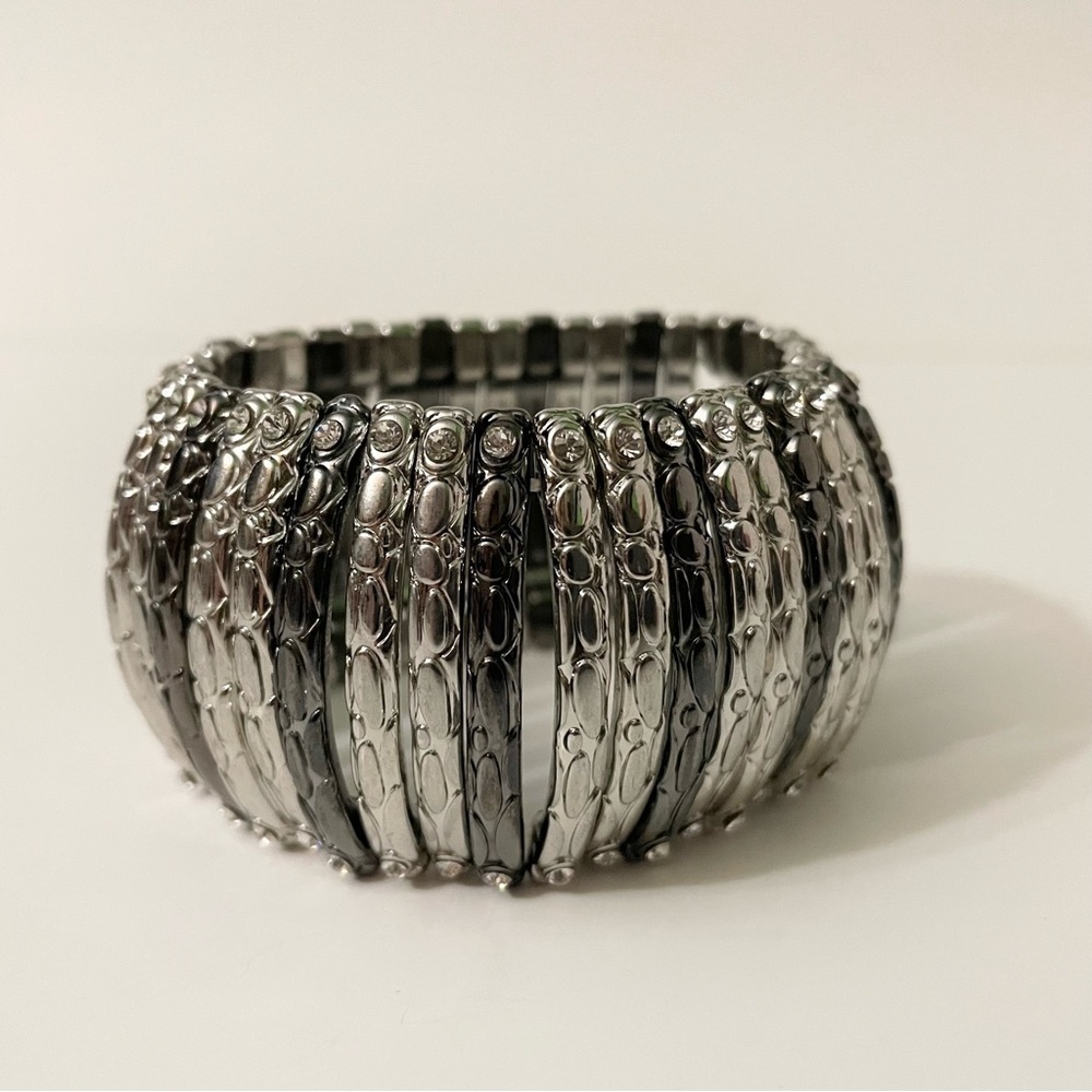 Gunmetal and Silver Tone Stretch Cuff Bracelet